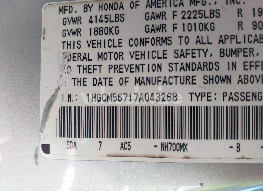 Photo 9 of 2007 Honda Accord 2.4 EX (VIN 1HGCM56717A043268)