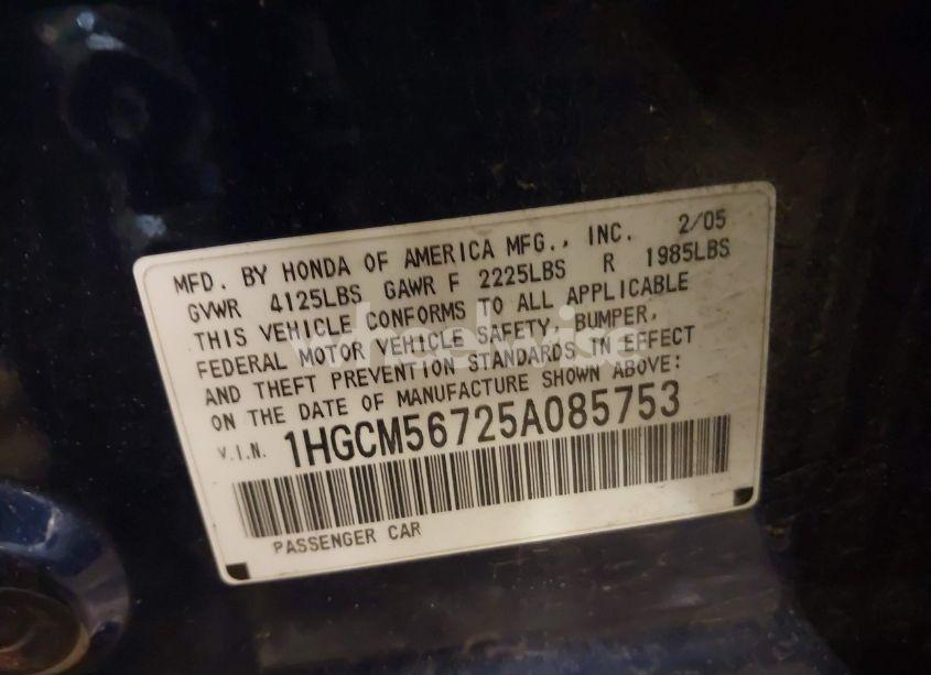 Photo 9 of 2005 Honda Accord 2.4 EX (VIN 1HGCM56725A085753)