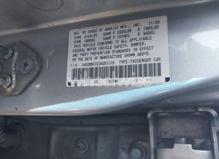 Photo 9 of 2007 Honda Accord 2.4 EX (VIN 1HGCM56727A051119)