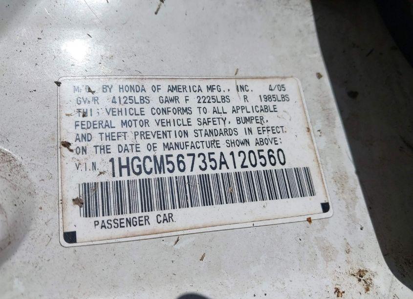 Photo 9 of 2005 Honda Accord 2.4 EX (VIN 1HGCM56735A120560)
