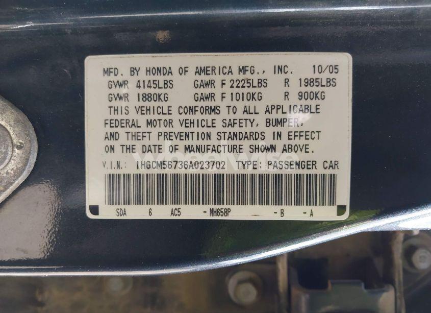 Photo 9 of 2006 Honda Accord 2.4 EX (VIN 1HGCM56736A023702)