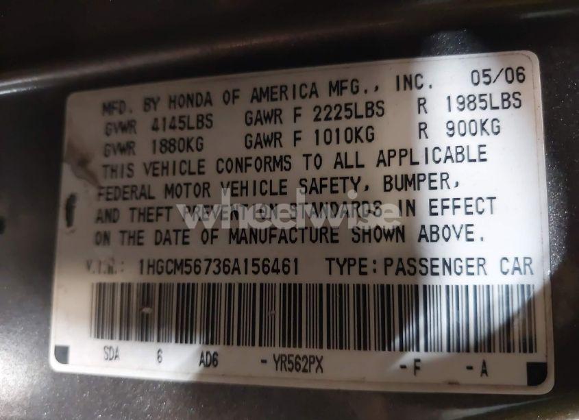 Photo 9 of 2006 Honda Accord 2.4 EX (VIN 1HGCM56736A156461)