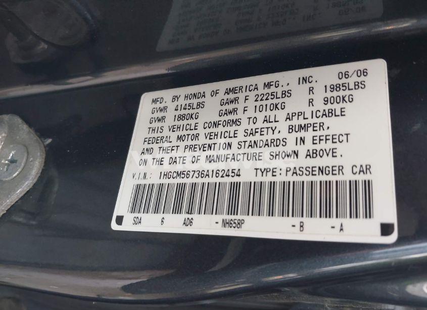 Photo 9 of 2006 Honda Accord 2.4 EX (VIN 1HGCM56736A162454)