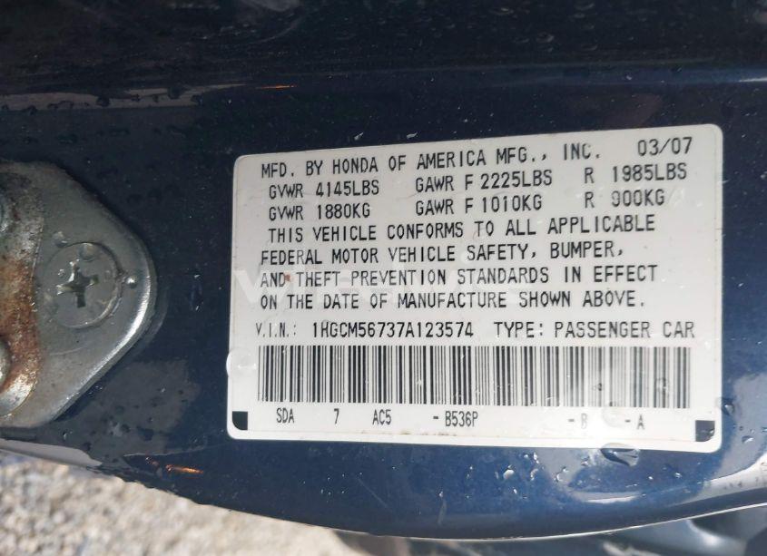 Photo 9 of 2007 Honda Accord 2.4 EX (VIN 1HGCM56737A123574)