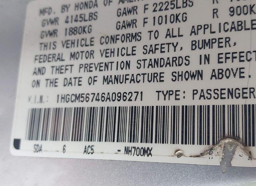 Photo 9 of 2006 Honda Accord 2.4 EX (VIN 1HGCM56746A096271)