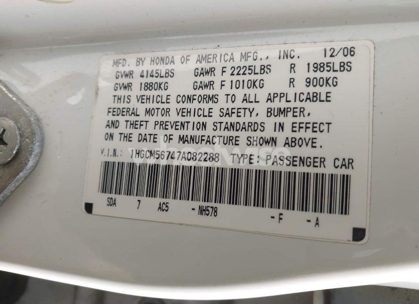 Photo 9 of 2007 Honda Accord 2.4 EX (VIN 1HGCM56747A082288)