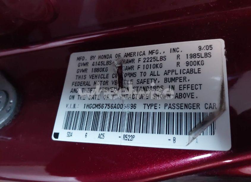 Photo 9 of 2006 Honda Accord 2.4 EX (VIN 1HGCM56756A009896)