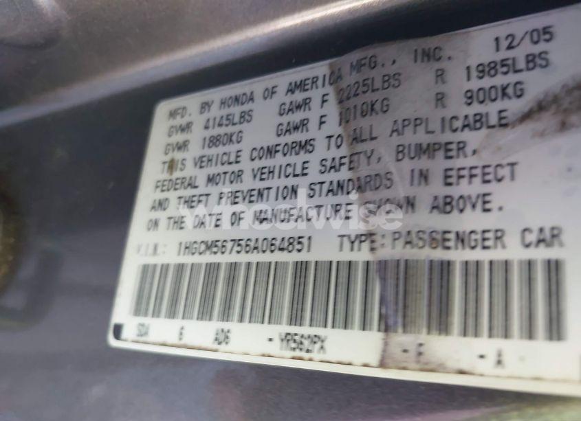 Photo 9 of 2006 Honda Accord 2.4 EX (VIN 1HGCM56756A064851)