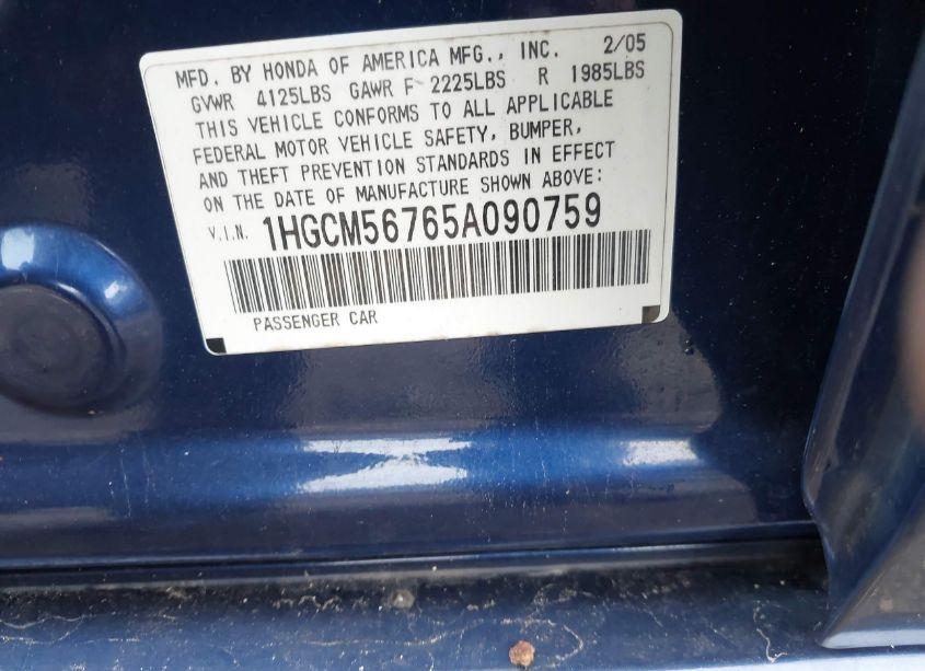 Photo 9 of 2005 Honda Accord 2.4 EX (VIN 1HGCM56765A090759)