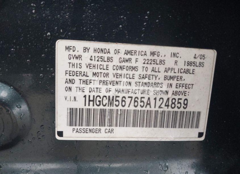 Photo 9 of 2005 Honda Accord 2.4 EX (VIN 1HGCM56765A124859)