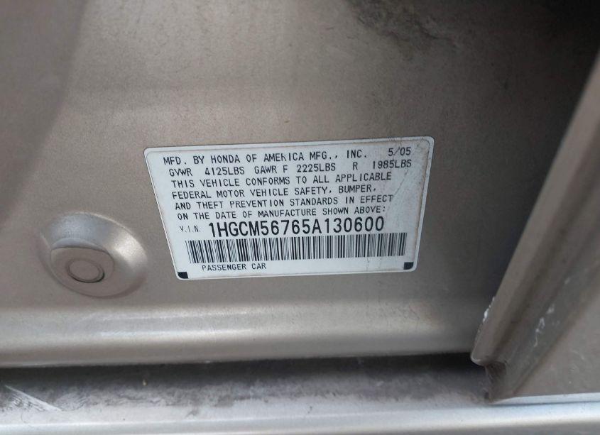 Photo 9 of 2005 Honda Accord 2.4 EX (VIN 1HGCM56765A130600)