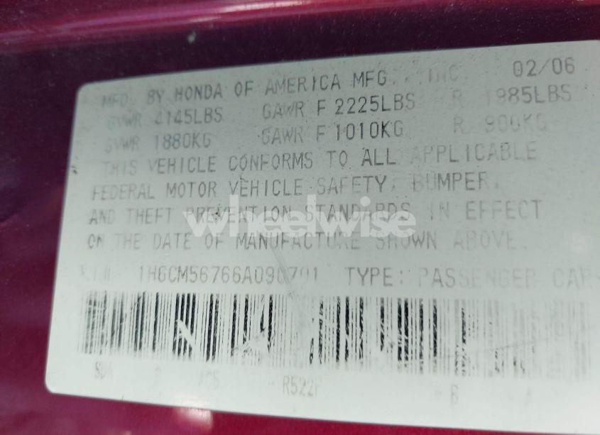 Photo 9 of 2006 Honda Accord 2.4 EX (VIN 1HGCM56766A090701)