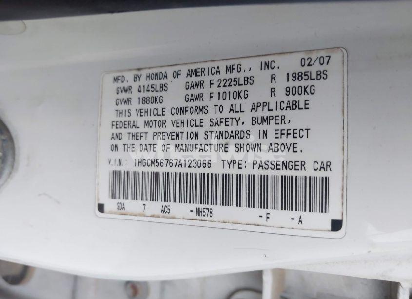 Photo 9 of 2007 Honda Accord 2.4 EX (VIN 1HGCM56767A123066)