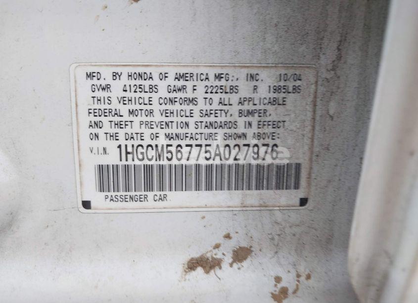 Photo 8 of 2005 Honda Accord 2.4 EX (VIN 1HGCM56775A027976)