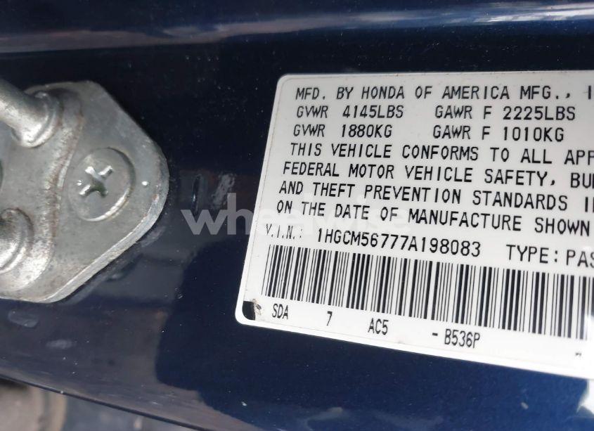 Photo 9 of 2007 Honda Accord 2.4 EX (VIN 1HGCM56777A198083)