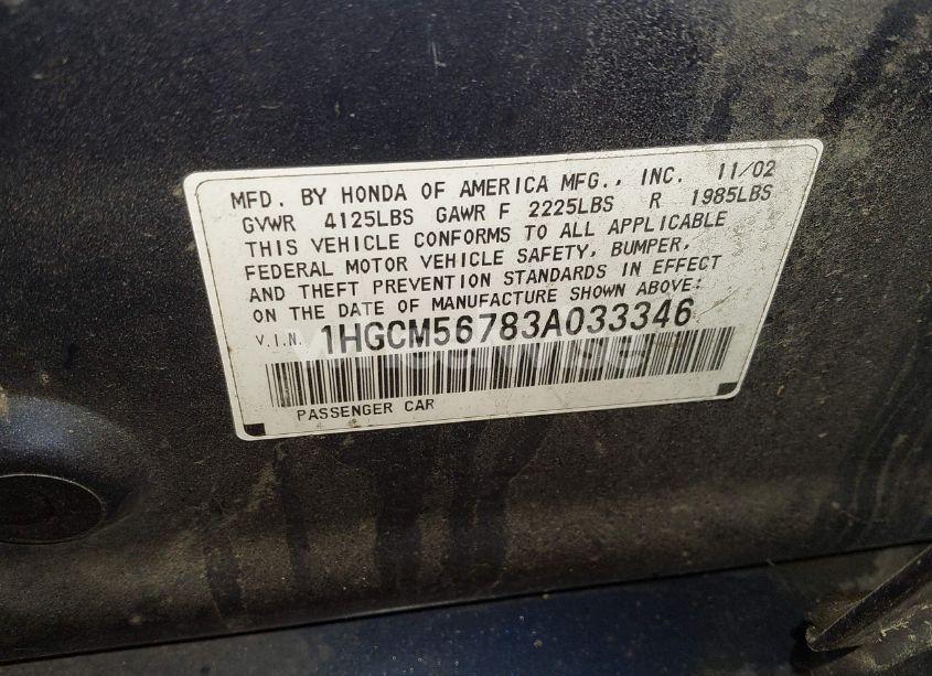 Photo 9 of 2003 Honda Accord 2.4 EX (VIN 1HGCM56783A033346)