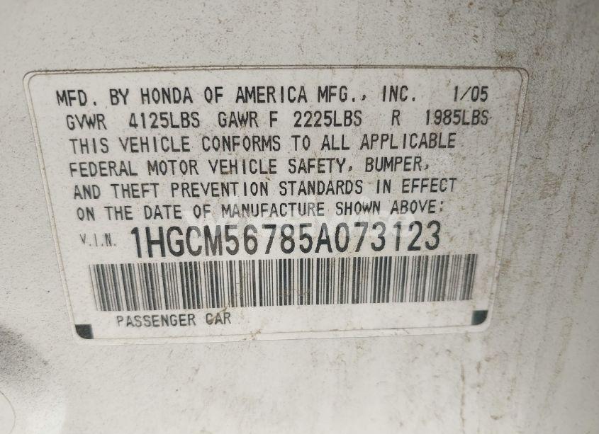 Photo 9 of 2005 Honda Accord 2.4 EX (VIN 1HGCM56785A073123)