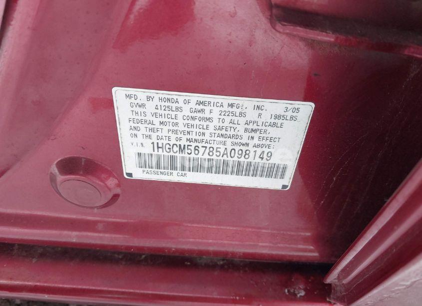 Photo 9 of 2005 Honda Accord 2.4 EX (VIN 1HGCM56785A098149)