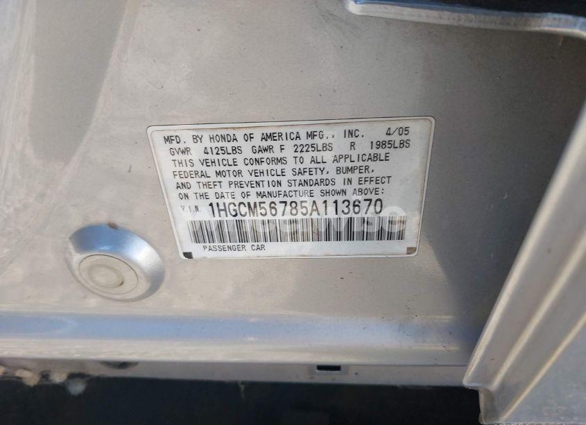 Photo 9 of 2005 Honda Accord 2.4 EX (VIN 1HGCM56785A113670)