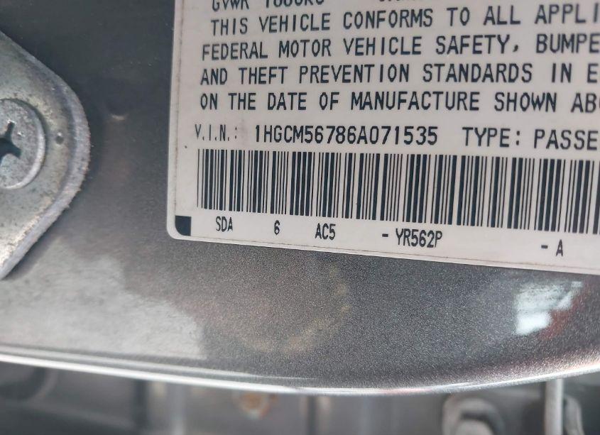 Photo 9 of 2006 Honda Accord 2.4 EX (VIN 1HGCM56786A071535)