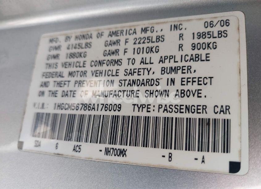 Photo 9 of 2006 Honda Accord 2.4 EX (VIN 1HGCM56786A176009)