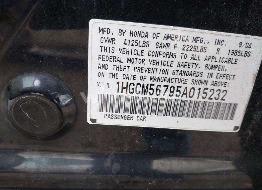 Photo 9 of 2005 Honda Accord 2.4 EX (VIN 1HGCM56795A015232)