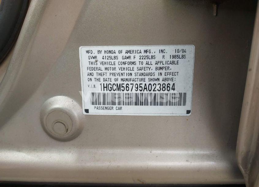 Photo 9 of 2005 Honda Accord 2.4 EX (VIN 1HGCM56795A023864)