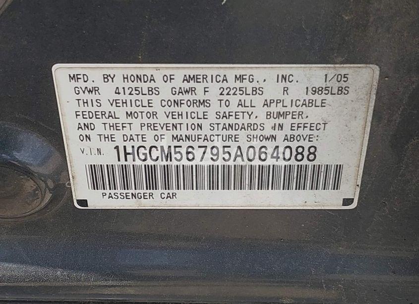 Photo 9 of 2005 Honda Accord 2.4 EX (VIN 1HGCM56795A064088)