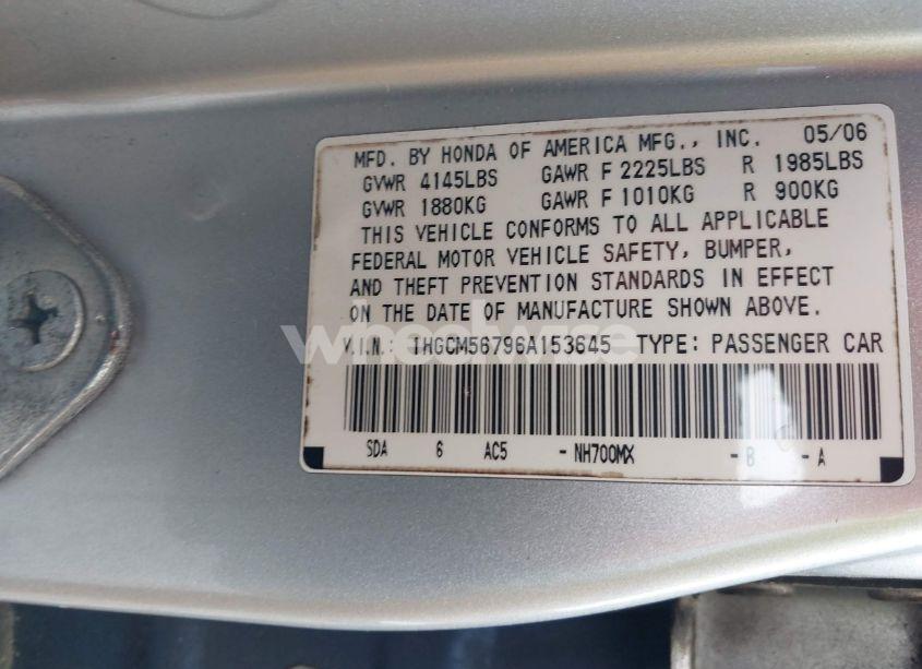 Photo 9 of 2006 Honda Accord 2.4 EX (VIN 1HGCM56796A153645)