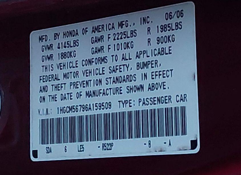 Photo 9 of 2006 Honda Accord 2.4 EX (VIN 1HGCM56796A159509)