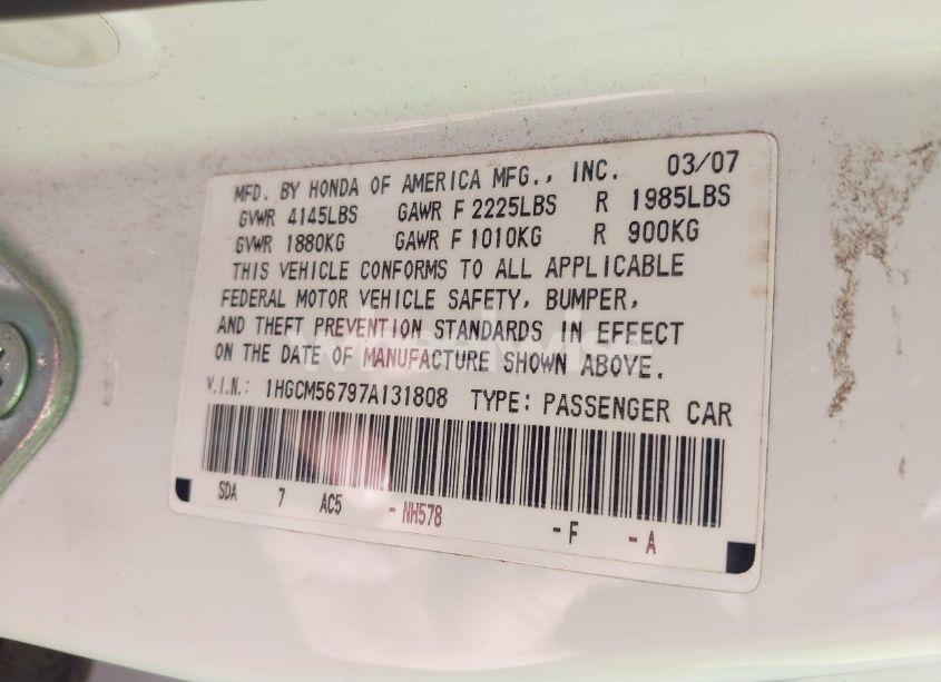 Photo 9 of 2007 Honda Accord 2.4 EX (VIN 1HGCM56797A131808)