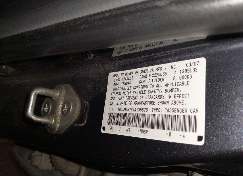 Photo 9 of 2007 Honda Accord EX (VIN 1HGCM56797A135678)