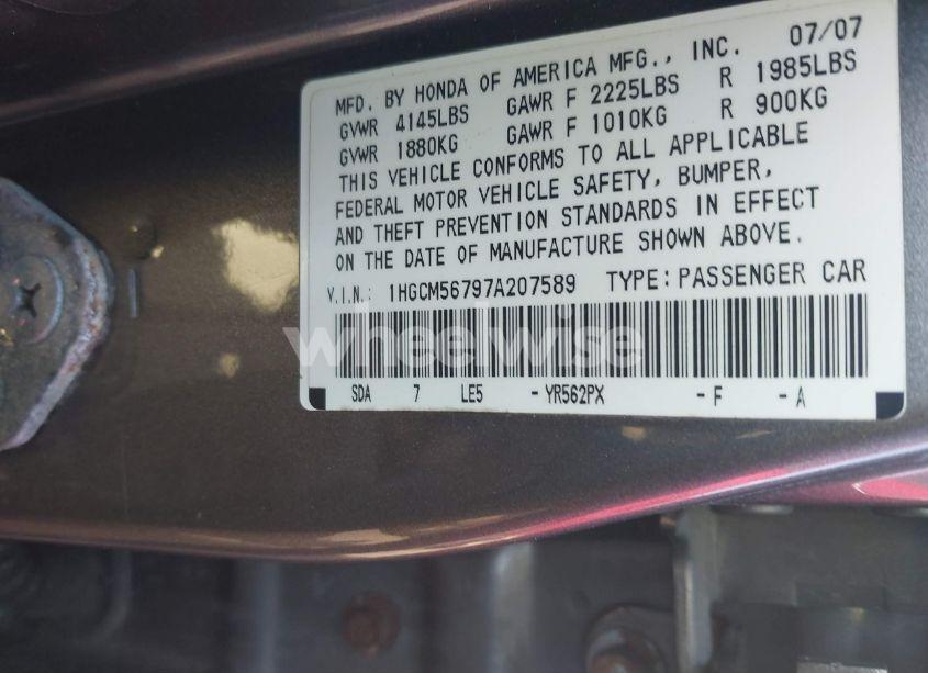 Photo 9 of 2007 Honda Accord 2.4 EX (VIN 1HGCM56797A207589)