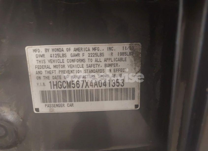 Photo 9 of 2004 Honda Accord 2.4 EX (VIN 1HGCM567X4A041353)