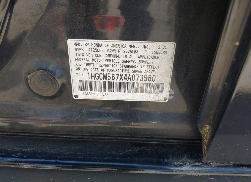 Photo 9 of 2004 Honda Accord 2.4 EX (VIN 1HGCM567X4A073560)