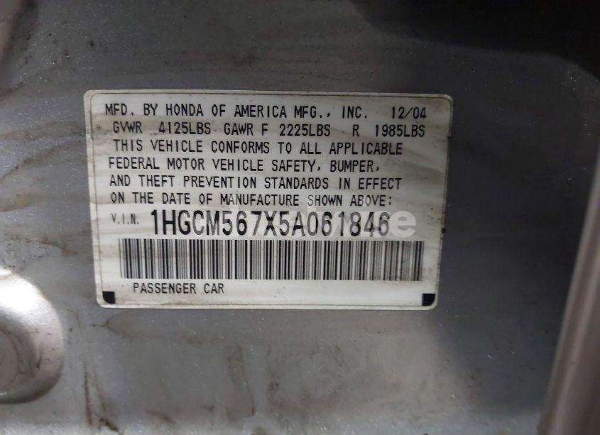 Photo 9 of 2005 Honda Accord 2.4 EX (VIN 1HGCM567X5A061846)