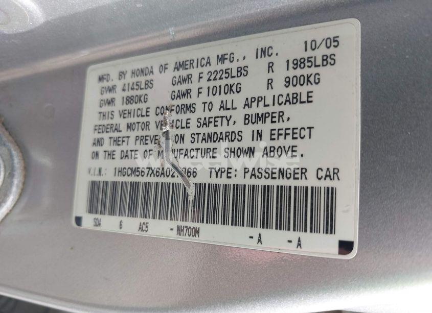Photo 9 of 2006 Honda Accord 2.4 EX (VIN 1HGCM567X6A027066)