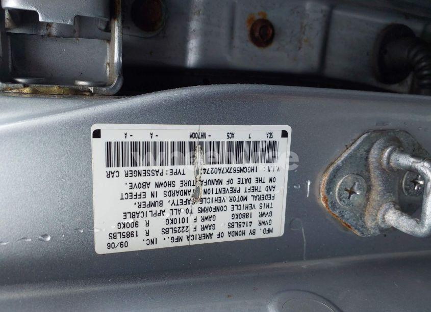 Photo 9 of 2007 Honda Accord 2.4 EX (VIN 1HGCM567X7A027439)
