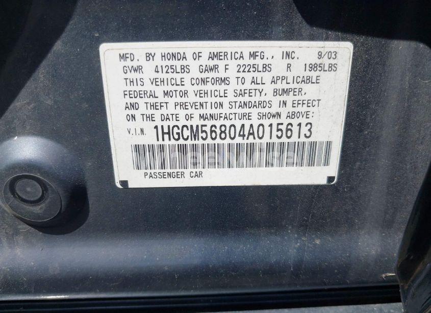 Photo 9 of 2004 Honda Accord 2.4 EX (VIN 1HGCM56804A015613)