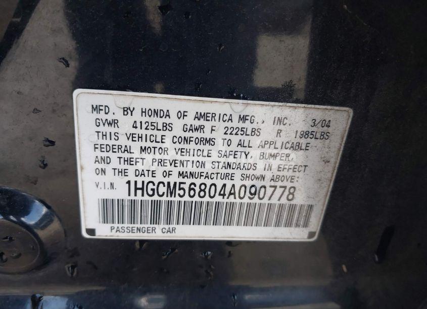 Photo 9 of 2004 Honda Accord 2.4 EX (VIN 1HGCM56804A090778)