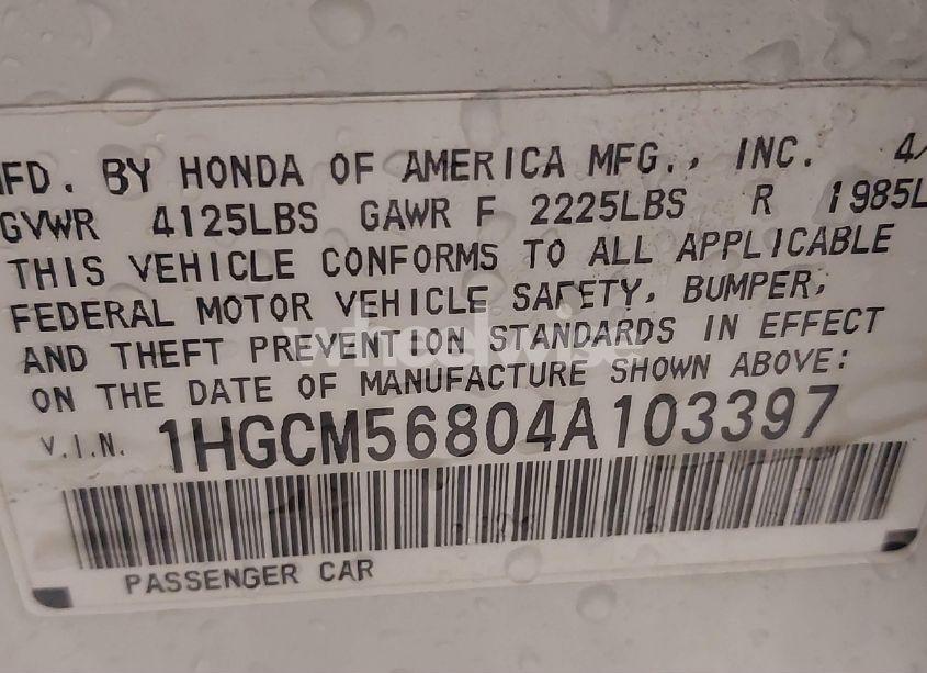 Photo 9 of 2004 Honda Accord 2.4 EX (VIN 1HGCM56804A103397)