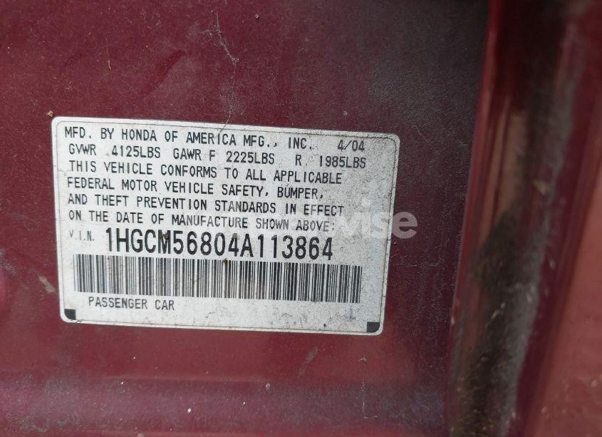 Photo 9 of 2004 Honda Accord 2.4 EX (VIN 1HGCM56804A113864)