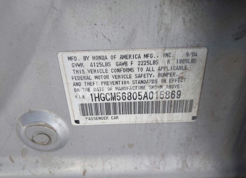 Photo 9 of 2005 Honda Accord 2.4 EX (VIN 1HGCM56805A015869)