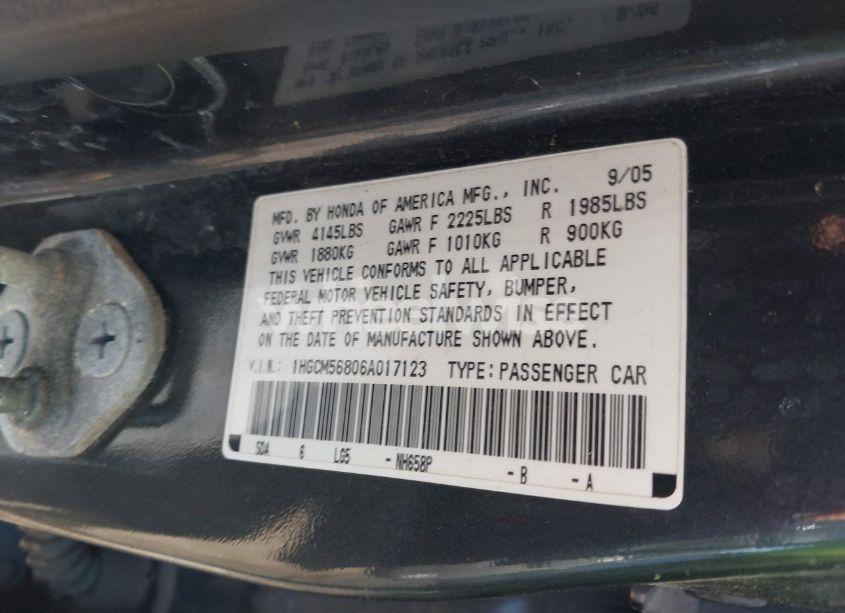 Photo 9 of 2006 Honda Accord 2.4 EX (VIN 1HGCM56806A017123)