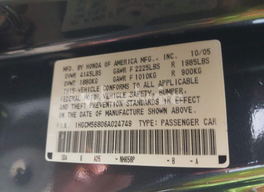 Photo 9 of 2006 Honda Accord 2.4 EX (VIN 1HGCM56806A024749)