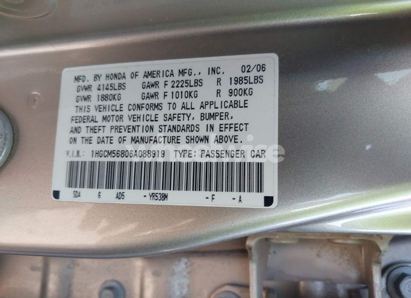 Photo 9 of 2006 Honda Accord 2.4 EX (VIN 1HGCM56806A088919)
