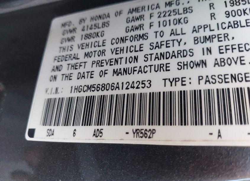 Photo 9 of 2006 Honda Accord 2.4 EX (VIN 1HGCM56806A124253)