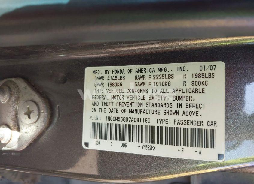 Photo 9 of 2007 Honda Accord 2.4 EX (VIN 1HGCM56807A091160)