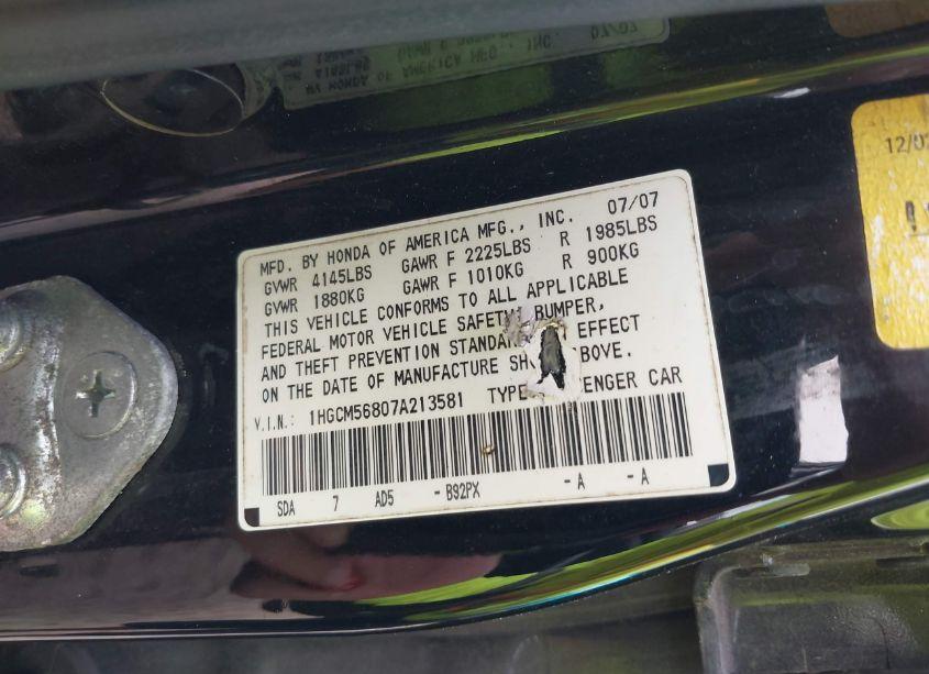 Photo 9 of 2007 Honda Accord 2.4 EX (VIN 1HGCM56807A213581)