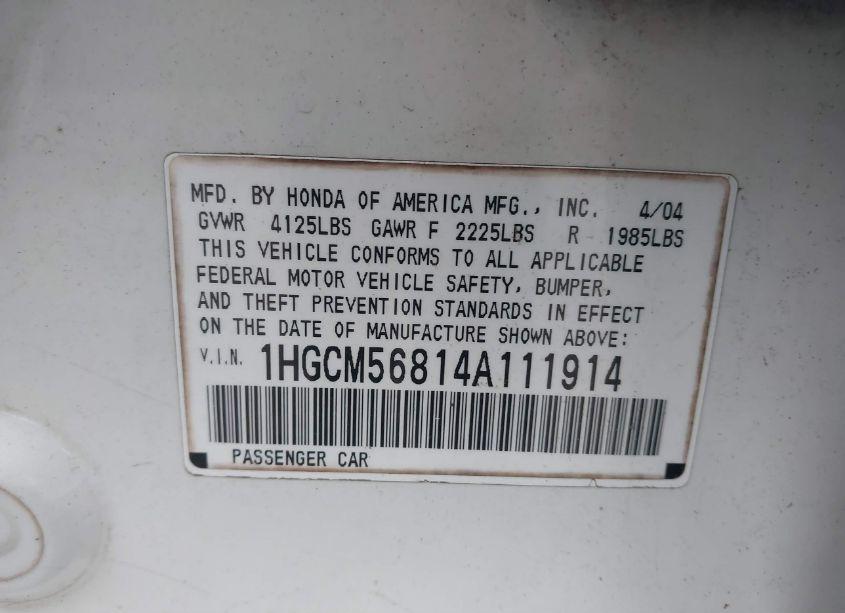 Photo 9 of 2004 Honda Accord 2.4 EX (VIN 1HGCM56814A111914)